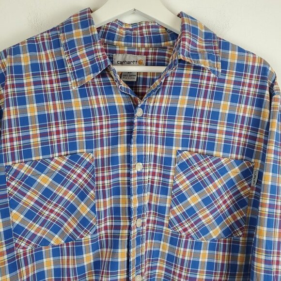Carhartt‎ XL Plaid Blue Button Up Shirt Long Sleeves 100% cotton - Picture 4 of 5